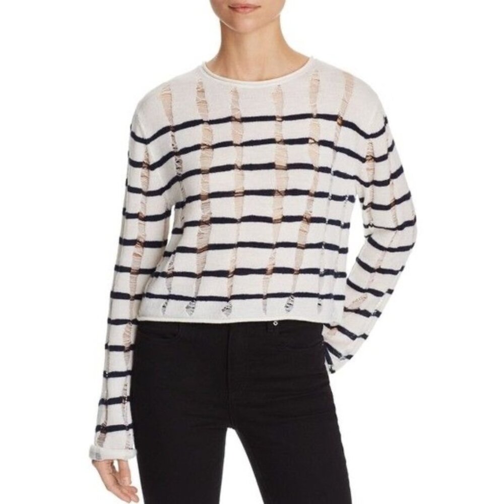 T Alexander Wang Destroyed Stripe Top 100% Merino… - image 1
